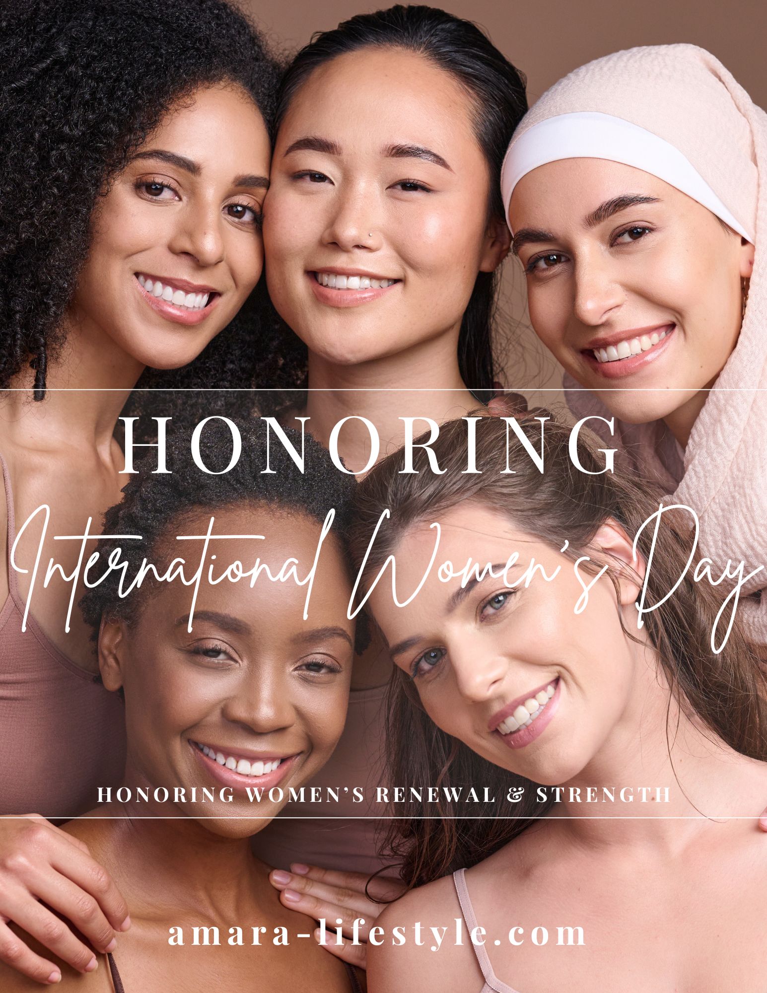A diverse group of women from various cultural backgrounds standing together in unity, representing strength, equality, and the power of diversity on International Women’s Day.